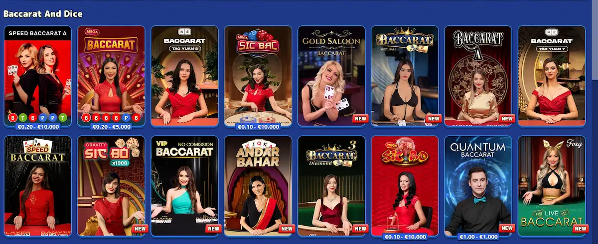 Pistolo live baccarat table streamed by Evolution and Pragmatic Play Live