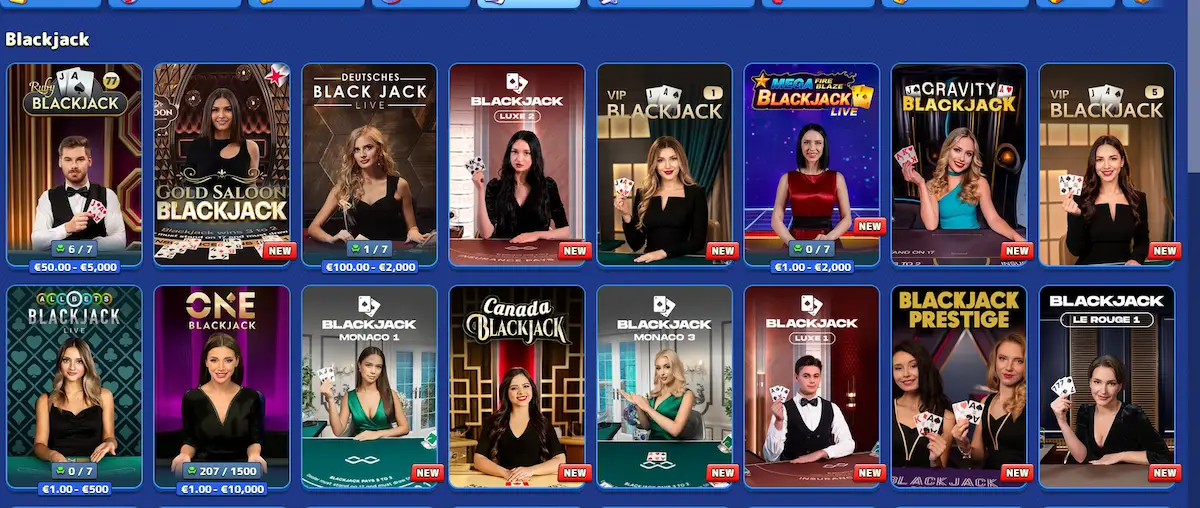 Pistolo live blackjack table with multi-hand and Infinite Blackjack formats